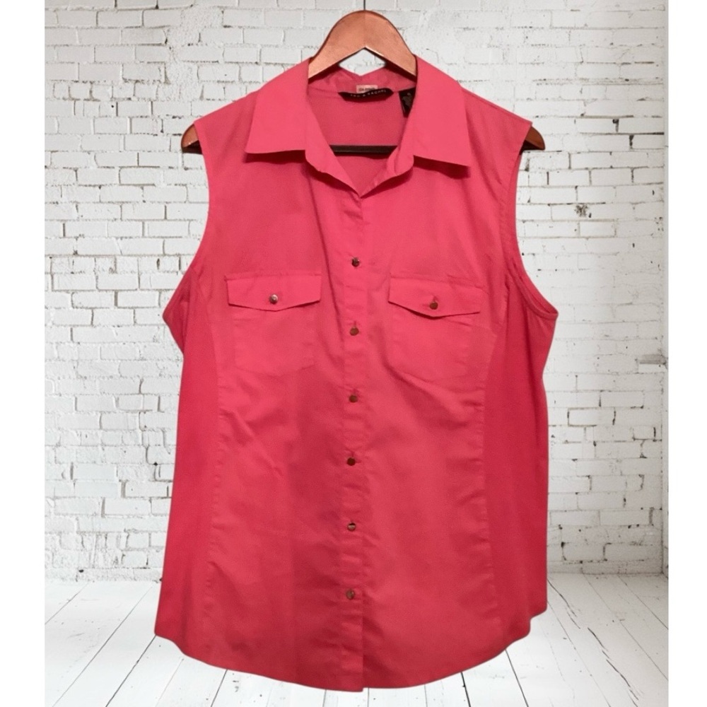 Zac & Rachel Sleeveless Coral Button-Up Women's Top Size XL